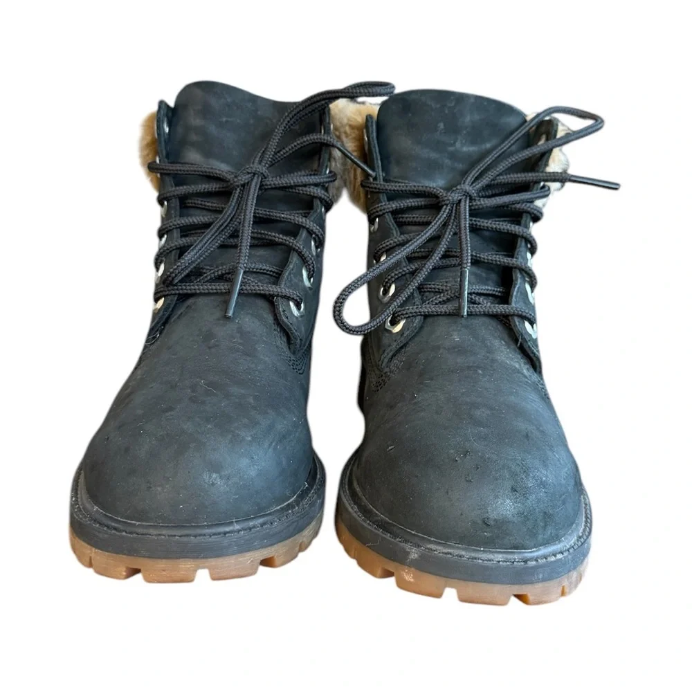 Timberland Boots Faux Fur Girls Size 4 Waterproof Black Leather